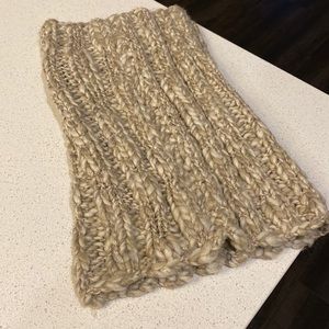 White, gold, and gray infinity neck scarf.
